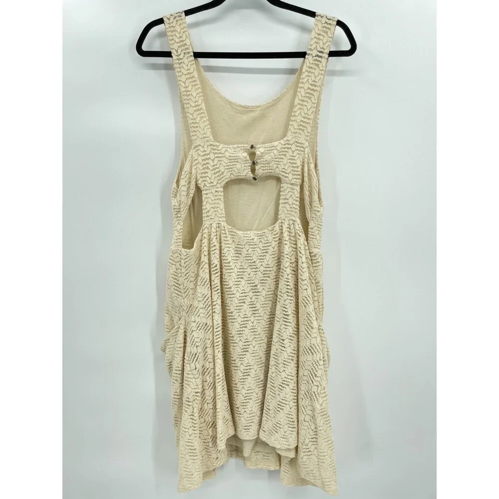 FREE PEOPLE Poppy Open Back Cream Lace Mini Dress with Pockets Size L